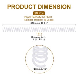 PATIKIL 20 Pack Plastic Spiral Binding Coils, 10mm(3/8") Binding Coils 50 Sheet Capacity Spiral Binder Rings 4:1 Pitch for Office Classroom, White