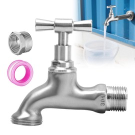 Edelstahl Auslaufhahn 1/2 zoll Anschluss mit 3/4 zoll Adapter Garten Wasserhahn Aussen Frostfreier Wasserhahn für Innen und Außenbereich Balkon