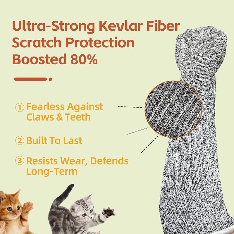 Ultra-Flexible Pet Handling Sleeves: 15.7” Kevlar Scratch-Resistant Gloves for Cat