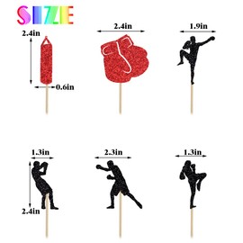 BIABISD 12 Piece boxing Cupcake Toppers boxing Themed Cupcake Toppers boxing Happy Birthday Party Supplies Shiny Black Red Decorations