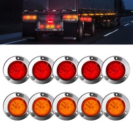 Wodvyss 10-Pack (5 Amber + 5 Red) 2" 4 LED Round Trailer Side Marker Lights, Stainless Steel Grommet, DOT Approved, Sealed Flush Mount, IP67 Waterproof, 12V for Truck RV Camper