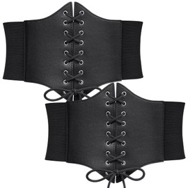 WERFORU 2 Pack Women Corset Elastic Belt Vintage Wide Lace-up Tied Waspie Waist Belt (Suit for waist size 22-25 Inches) Pls recognize WERFORU CA Store !WinsFLyear is the counterfeiter