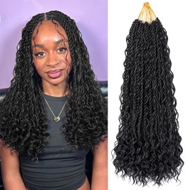 Senegalese Twist Crochet Hair with Curly Ends 18 Inch Natural Black Boho Island Twist Crochet Braids Boho Goddess Twist Crochet Hair for Black Women(9Packs, 1B)
