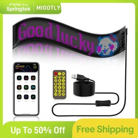 MIOOTLY LED RGB Matrix Pixel Screen, 1 Count Scrolling Bright Advertising LED Sign, Flexible USB Powered 5V Bluetooth-Compatible LED Light Car Sign with APP Control, Decorative Lamp #spingtok - Specification: 16x32 LEDs 7x17CM