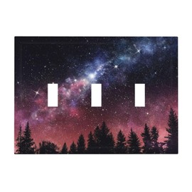 Forest Starry Night Sky Galaxy 3 Gang Light Switch Plate Decorative Triple Toggle Wall Plate Cover Electrical Faceplate for Bathroom Home Living Room Bedroom Decor