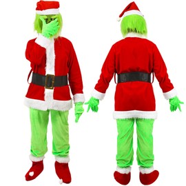 SINSEN Grinch Costume for Children Boys Green Large Monster Costume Christmas Fur Suit Santa Outfits Christmas Cosplay Costume