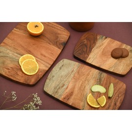 Cutting Board Series, Acacia Wood Cutting Boards for Kitchen, Solid Wooden Serving Charcuterie Board, Organic Set of 3 Wood Board, 13.6"x9.1", 11.8"x7.8", 9.6"x6.5"