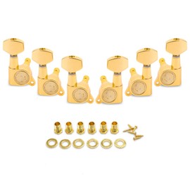 FJBGuitar 6Pieces Tuning Pegs Acoustic Guitar Machine Heads Electric Guitar 1:18 Tuning Pegs Keys Knobs String Tuner 3 Left + 3 Right-Gold