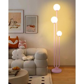 Lightdot 63IN Pink Floor Lamp Mid Century Modern Floor Lamp with 3 Globe Soft Warm White 3000K Bulbs, 3 Lights U-Style Standing Lamp for Wedding Party/Living Room