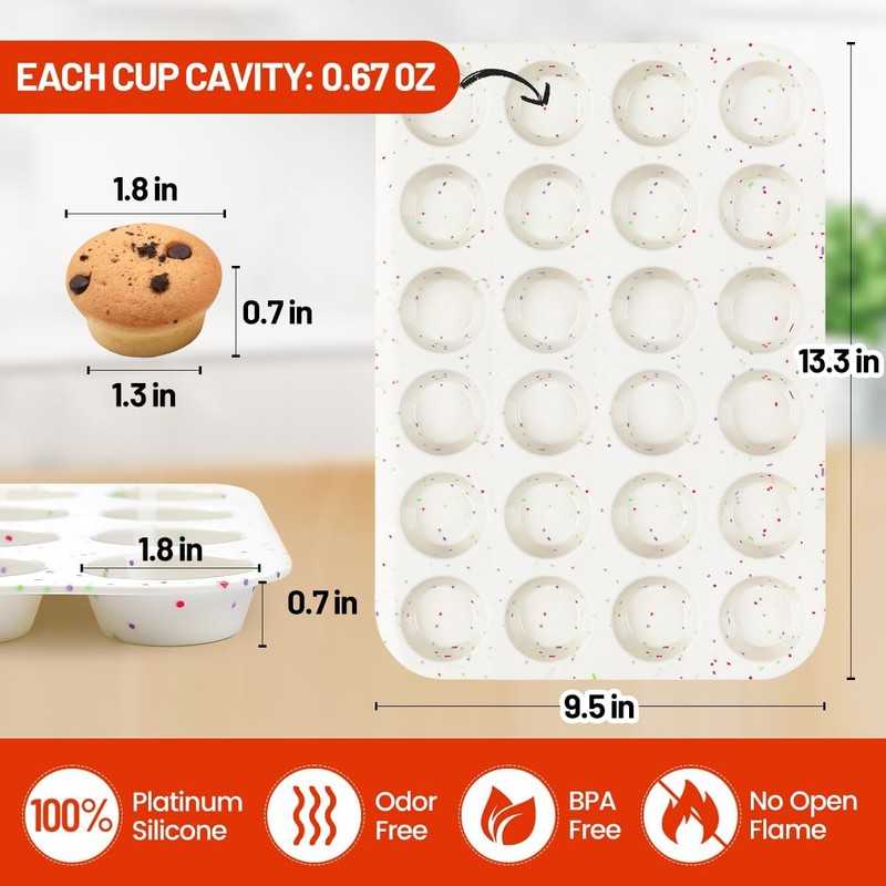 CAKETIME Silicone Mini Muffin Pan, 24 Cups Nonstick Mini Cupcake