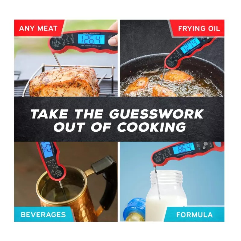 Kizen Digital Waterproof Instant Read Meat Thermometer - Black Red-NEW/SEALED