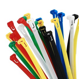 100 Pcs Reusable Red, Green, Blue, Yellow, Black, White Cable Ties, 400mm x 8mm, 16" Plastic Tie Wraps HeavyDuty Releasable Strong Nylon Zip Ties for Home Office Garage and Workshop (8 x 400 mm Multi)