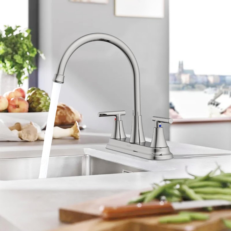 HURRAN 2 Handle Kitchen Sink Faucet, 8 Inch High Arc