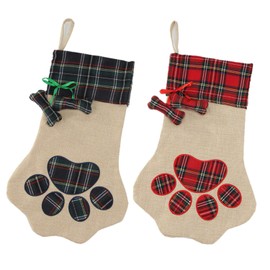 XinblueCo 2Pieces Christmas Stocking Pet Paw Stockings Burlap Fireplace Hanging Stockings for Dog Cat and Christmas Decoration…