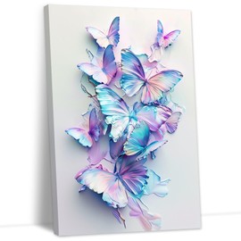 YMXZHUANSH Butterfly Canvas Wall Art White Blue Purple Butterfly Pictures Wall Decor Abstract Butterflies Painting for Bedroom Decor Frame(Purple 12.00" x 18.00")