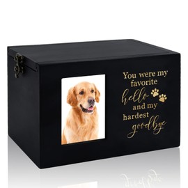 SENLINLIN Wooden Pet Urn for Dogs, Memorial Box with Picture Frame and Tree of Life, Urn Box for Animal Ashes up to 25 kg, Memory Gift for Deceased Pets