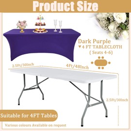 Dark Purple Spandex Tablecloths 4ft for Rectangle Table,Stretchable Tablecloth Washable Table Cover,Fitted Spandex Stretch Patio Table Covers for Event,Wedding,Banquet,Party,Covering Stalls,Exhibition