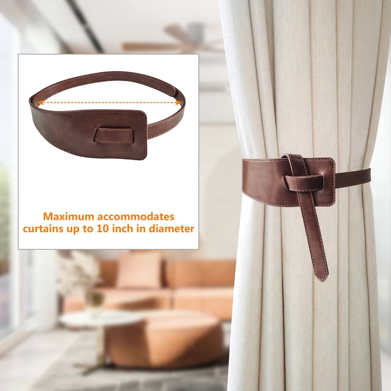 Leather Curtain Tie Backs, 4 Piece Minimalist Leather Drapery Tiebacks,