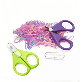 BechKCpro Hair Tie Remover Set - Includes 2 Colored Mini Scissors and 200 Colored Hair Bands. Pain-Free, Easy to Use, No Hair Damage, Perfect for Kids, Girls, and Women.