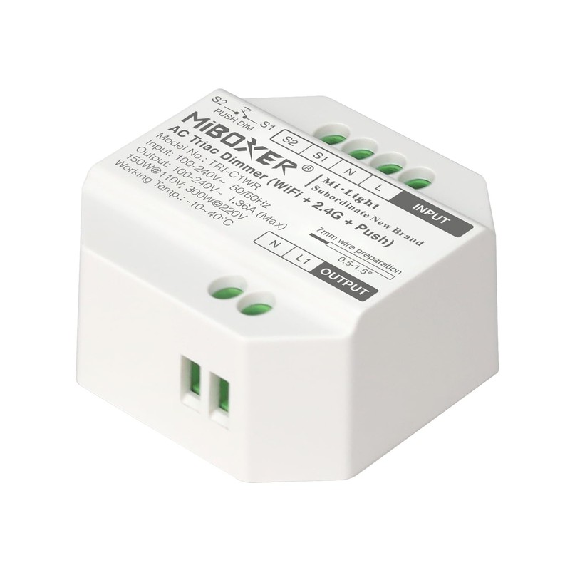 LIGHTEU®, Milight Miboxer Smart AC Triac Dimmer (WiFi+2.4G+Push), Supports Tuya