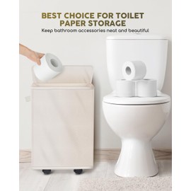 34 L Toilet Paper Organizer Basket, Toilet Paper Storage Can 15 Mega Rolls, Paper Basket with Lid and Handle, Toilet Paper Holder Stand with Pulley , Toilet Paper Basket Bathroom Organizer Cabinet