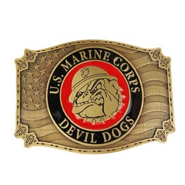 Made in USA, U.S. Marine Corps Logo Metal Belt Buckle - BULLDOG