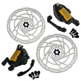 RIDEREVER MCX-2 Post Mount Dual-Piston Mechancial Disc Brake Set w/Rotors, Black x Gold, RD2324
