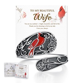 Animal Spoon Ring for Women 925 Sterling Silver Red Cardinal Poppy Ring Vintage Spoon Rings Adjustable Thumb Rings for Women (Cardinals Jewelry Gift for Wife)