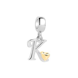 Symretie Women's 925 Sterling Silver Charm Pendant Letter A-Z Beads Charms with Yellow Heart Compatible with European Bracelets and Necklace, Silver