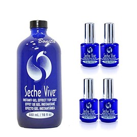 Seche Vive Professional Kit, Instant Gel Effect Top Coat for Nail Polish, 16 oz & 4 Packs of 0.5 oz Refill