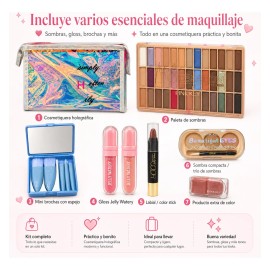 Kit De Maquillaje Cosmetiquera H Brochas Sombras Gloss Blush