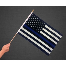 Thin Blue Line 12x18" Stick Flag - Hand Held USA Flag