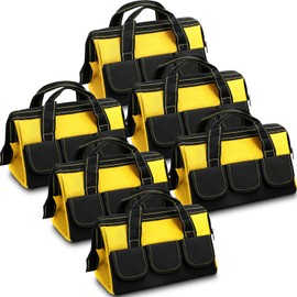 Silkfly 6 Pcs Tool Bag for Men Women Heavy Duty Tool Tote with Waterproof Hard Bottom Multi Pockets Large Mouth Organizer for Various Worker Electrician Carpenter Mechanic(Yellow,13 Inch)
