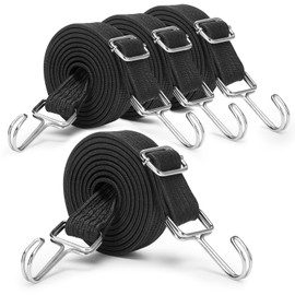 Verstellbar Spanngummi mit Haken, Flach Spanngurte 4 Set Spannband Gummizug， 100cm Elastisch Spannseile, Extra Stark Gummiseile Schwarz Gepäckspanner für Fahrrad Motorrad Autotransport Camping