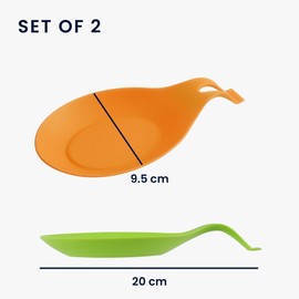 kwmobile Silicone Spoon Rest Set (2 Pieces) - Holders for Stove Top Kitchen Counter Table - Rests for Spoons and Utensils - Green/Orange