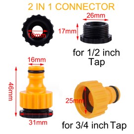 BuxiuGK 8 Piece Hose Connection Set, 4 Pieces Hose Connectors 1/2 Inch, 4 Pieces 1/2 Inch 3/4 Inch 2-in-1 Garden Tap Connector for Garden and Home Tap