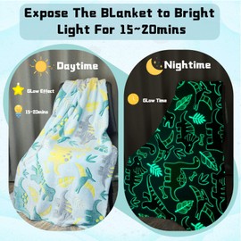 Glow in The Dark Throw Blanket,Dinosaur Pattern Soft Flannel Fleece Blanket,All Season Blanket Couch Sofa Nap Blanket for Kids Girls Boys Adults Gifts(Dinosaur A, 130 x 150 cm)