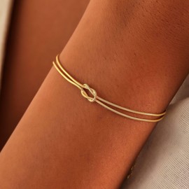 LIU JUN Love Knot Friendship Bracelets, Best Friend Bracelet Forever Friendship Stainless Steel Gifts for Women Bff Bestie Birthday New Year Jewelry Gifts (silver+gold, Large)