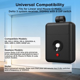 Linear DNT00026 Delta-3 310MHZ Garage Door Remote, 1-Channel Keychain Transmitter Compatible with Linear DTA DTC Ladybug, 8 Dip Switches Mini Garage Door Remote Opener, 2 Pack
