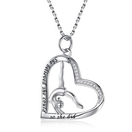 Gymnastics Gifts Gymnast Necklace 925 Sterling Silver Team USA Gymnastics Fashion Jewelry Pendant Sport Ballerina for Christmas Birthday