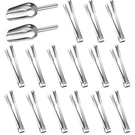 2 Stücke Eisschaufel und 15 Stücke Eiszange Edelstahl Grillzange, Edelstahl Zuckerzange Set, Süßigkeiten Zange, Küchenzange für Hochzeit Geburtstage Party Büfett Grill
