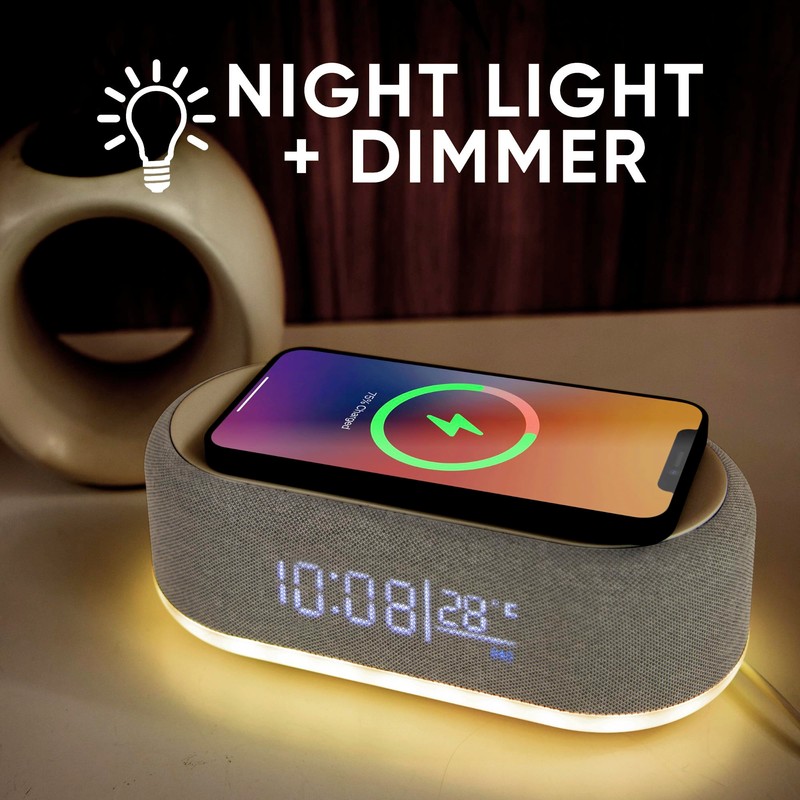 Westclox Digital Alarm Clock with Wireless Charging, Night Light, and