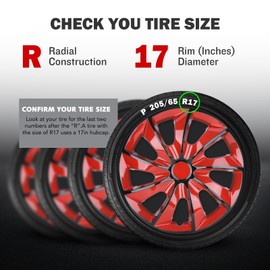 AUTOWIKI 17 Inches Wheel Rim Cover Hubcaps Set of 4,Redesign Hub Cap Cover Replacement,Car Truck SUV Hub Accessories, Black & Red Lacquer