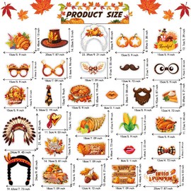 30 pcs Thanksgiving Day Photo Booth Props Funny Turkey Day Kits DIY Selfie Props with Stick for Happy Thanksgiving Party Favors