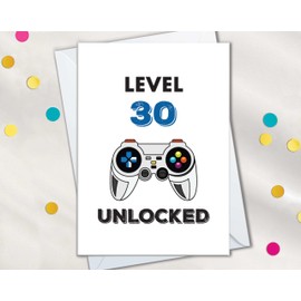 The Cardtel | 30th Birthday Card for Men Women, Funny Turning 30 Happy Birthday Card for Him Her, Gamer Gifts, Video Game Cards for Brother, Son, Best Friend (Level 30 Unlocked)