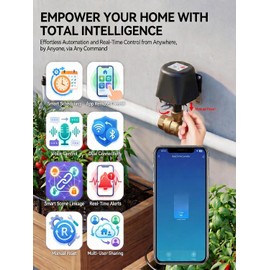 Smart WiFi Water Valve, Brass Motorized Ball Valve with Timer & App Remote Control, Alexa/Google Home Compatible, Ideal for Garden Sprinkler, Pool Filling, Greenhouse & Hydroponics, 3/4" NPT