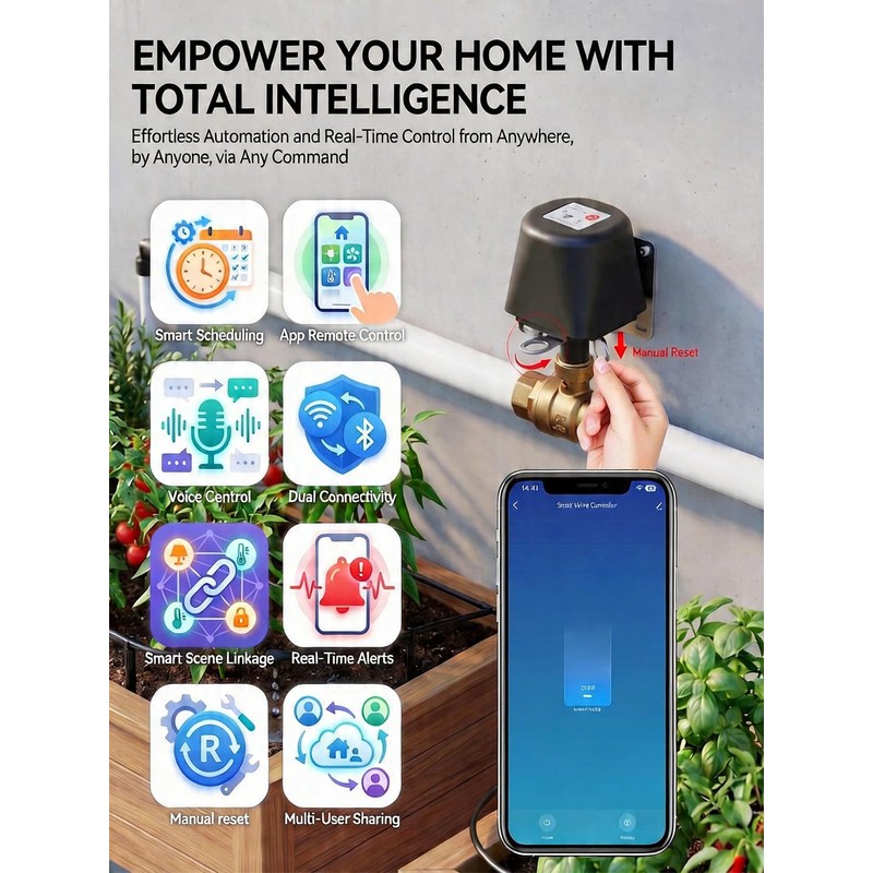 Smart WiFi Water Valve, Brass Motorized Ball Valve with Timer