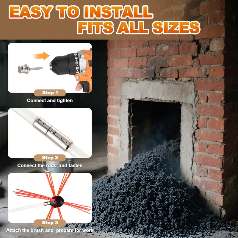 Bluesea 23 Feet Chimney Sweep Kit, Ergonomic Chimney Cleaning Kit,