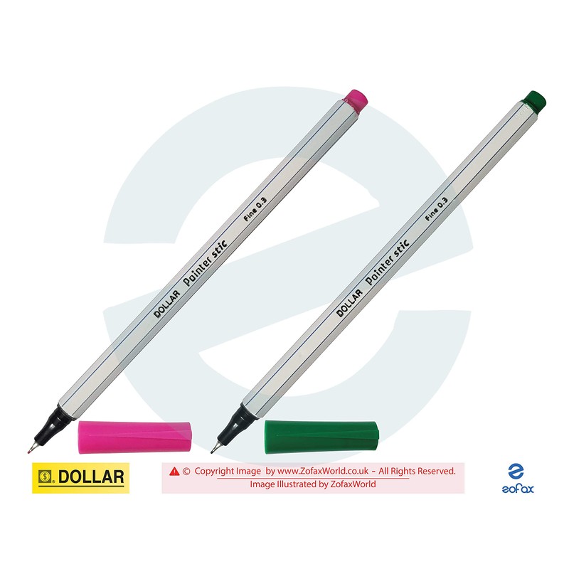 DOLLAR Pointer Stic 0.3mm Fineliner Pens - Wallet of 10