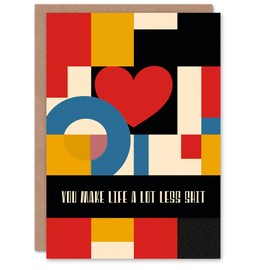 Artery8 Valentines Day Greeting Card Life Less S**t Mondrian Design for Him Husband Partner